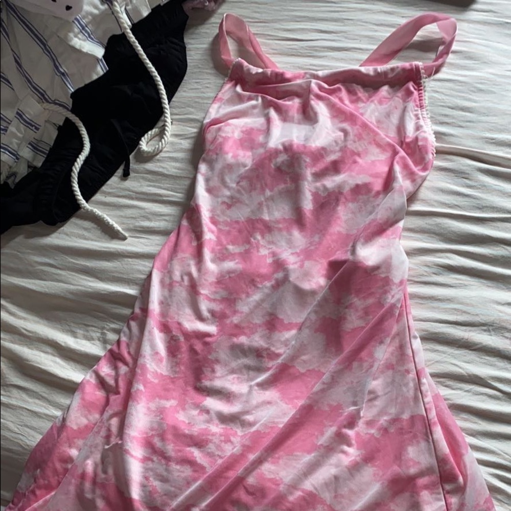 pink cloud print slip dress